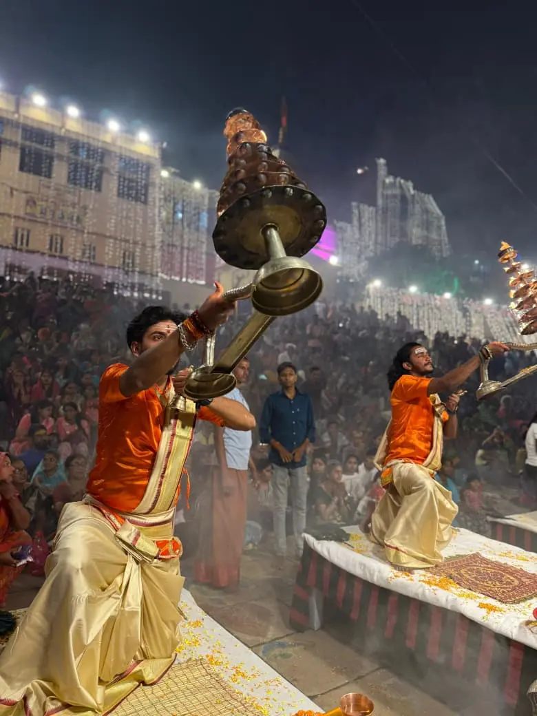 Ganga Aarti booking - Vedic Pandit performing traditional Ganga Aarti with authentic Hindu rituals