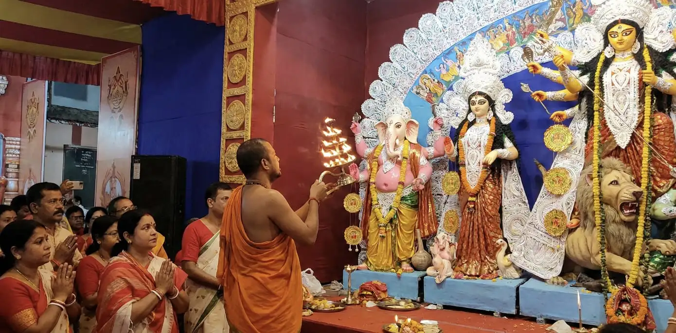 Ganga Aarti for Durga Puja - sacred ritual honoring Maa Durga and Maa Ganga
